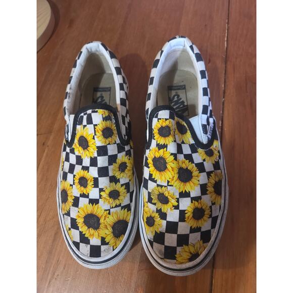 VANS Sun Flower And Checkered Slip Ons Womens Size 9 Mens Size 7.5 Super Cute!!! - Picture 2 of 7